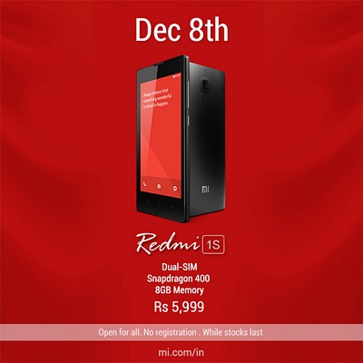 Xiaomi Redmi 1S Sale without registration