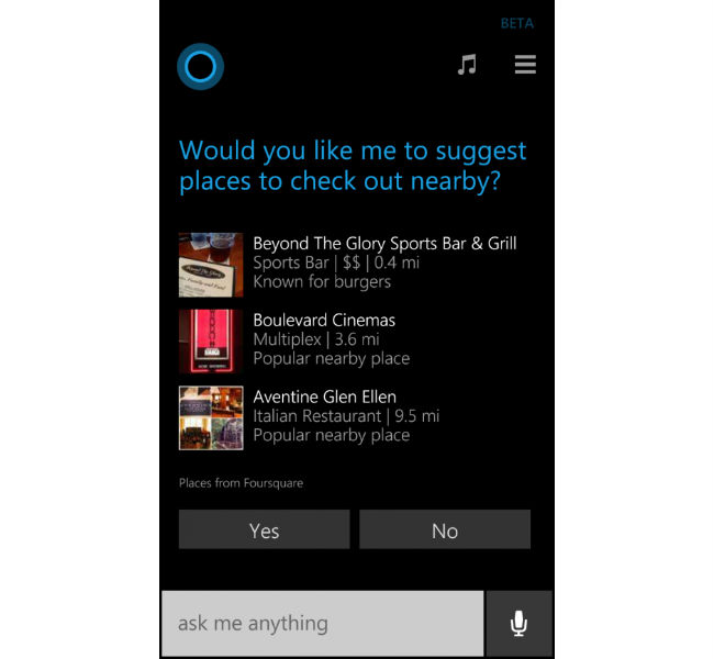 Cortana Foursquare