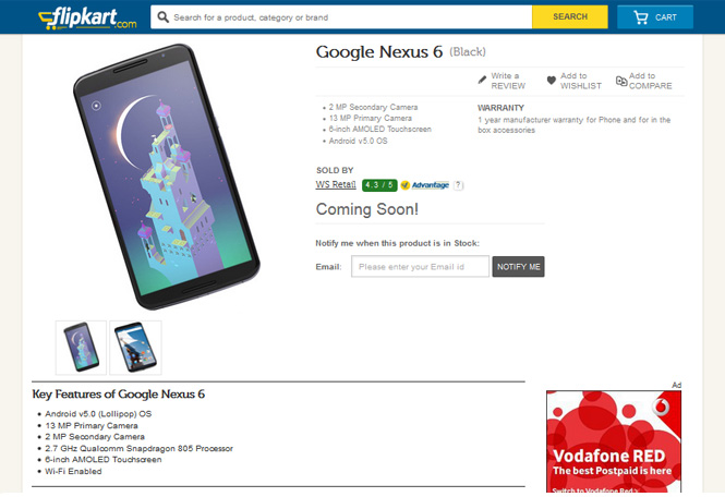 Google Nexus 6 at Flipkart