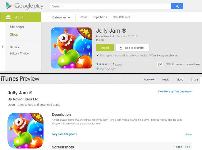 Jolly Jam in Google Play and iTunes