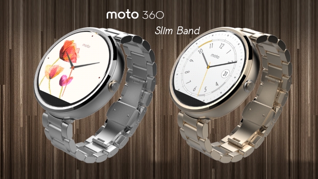 Champagne Gold Moto 360 and Silver Metal variant with Slim Band