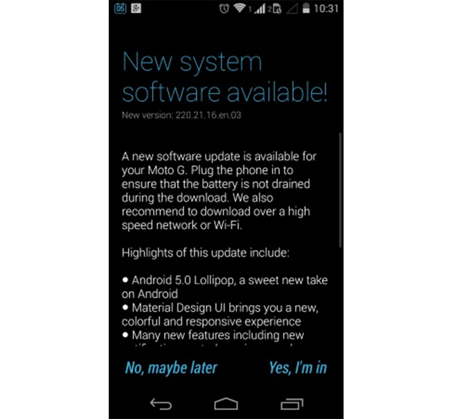 Android 5.0 Lollipop update