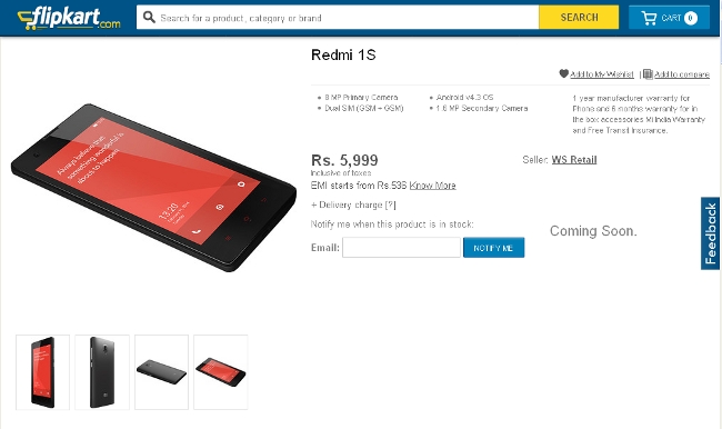 Xiaomi Redmi 1S on Flipkart