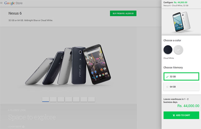 Nexus 6 on Google Webstore