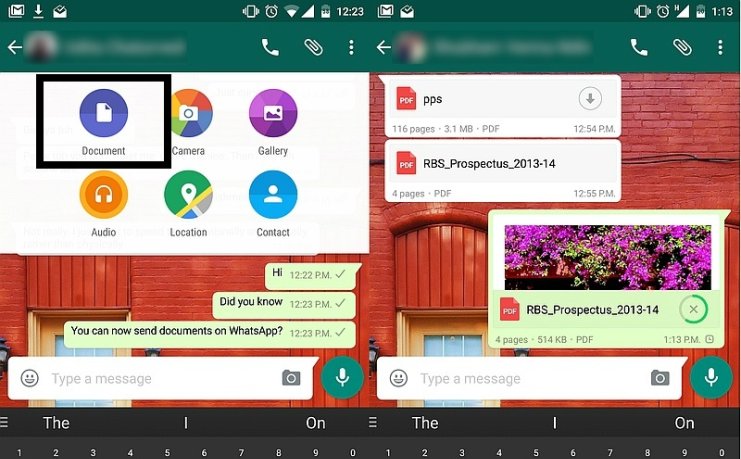 Whatsapp android document sharing screenshot